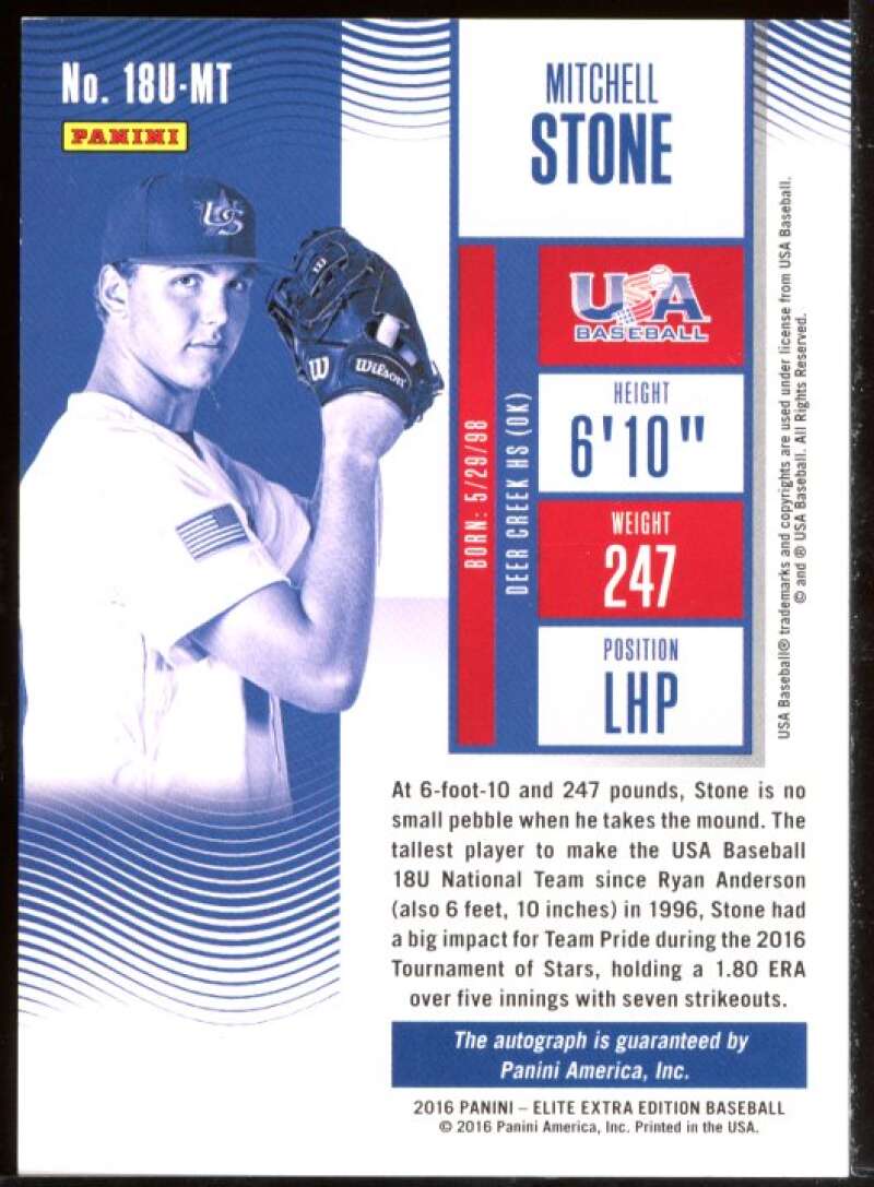 Mitchell Stone 2016 Elite Extra Edition USA Baseball 18U Ticket Autographs #18 Image 2