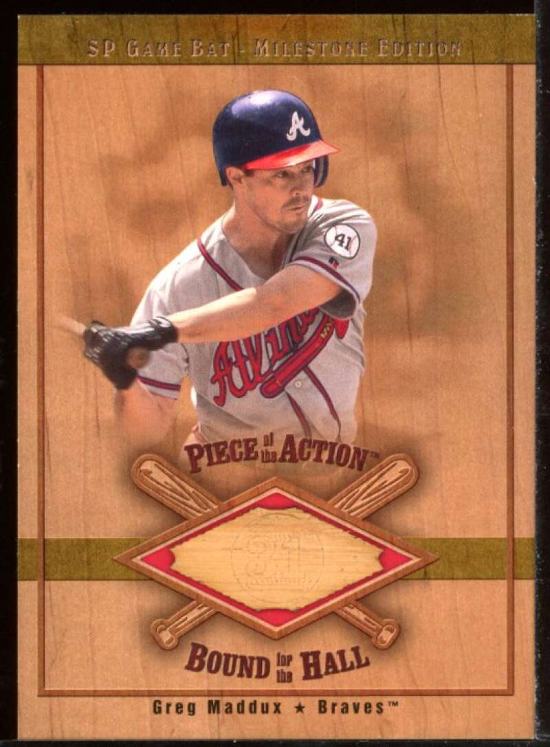 Greg Maddux 2001 SP Game Bat Milestone Piece of Action Bound for the Hall #BGM Image 1