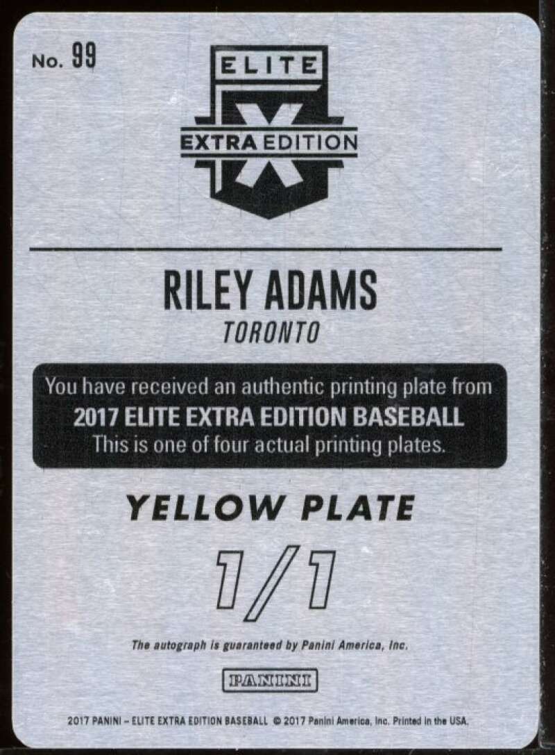 Riley Adams Yellow Printing Plate Autograph Card 2017 Elite Extra Edition #99 Image 2