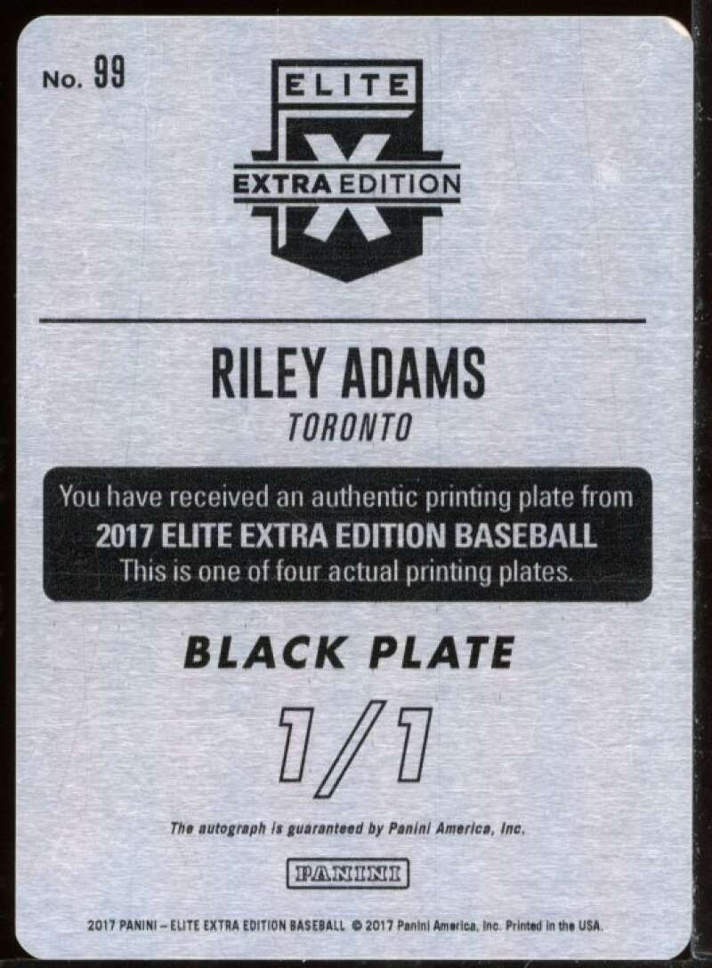 Riley Adams black Printing Plate Autograph Card 2017 Elite Extra Edition #99 Image 2