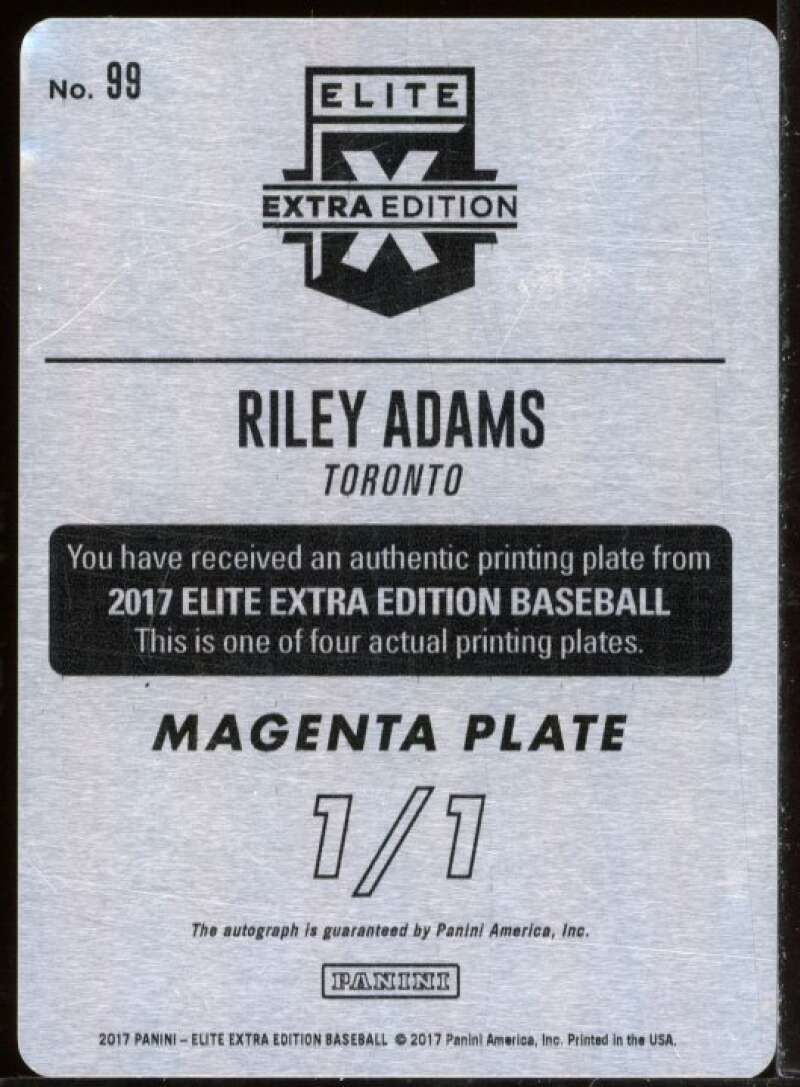 Riley Adams Magenta Printing Plate Autograph Card 2017 Elite Extra Edition #99 Image 2