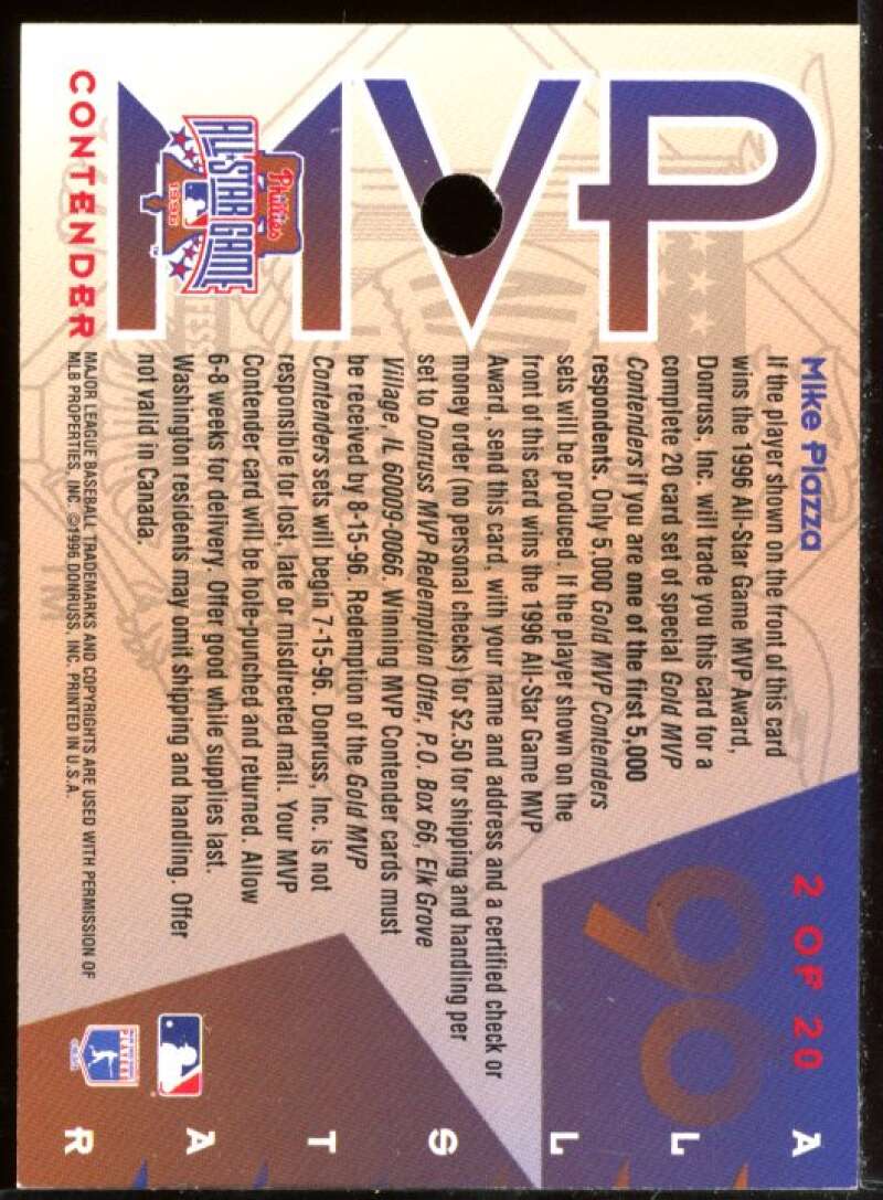 Mike Piazza W Card 1996 Leaf All-Star Game MVP Contenders #2 Image 2