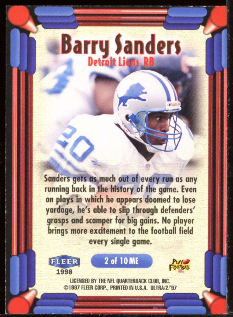 Barry Sanders Card 1997 Ultra Main Event #2 Image 2