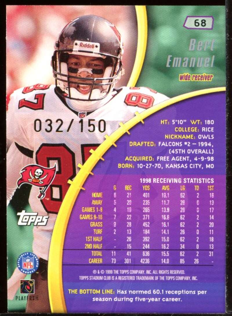 Bert Emanuel Card 1999 Stadium Club One of a Kind #68 Image 2