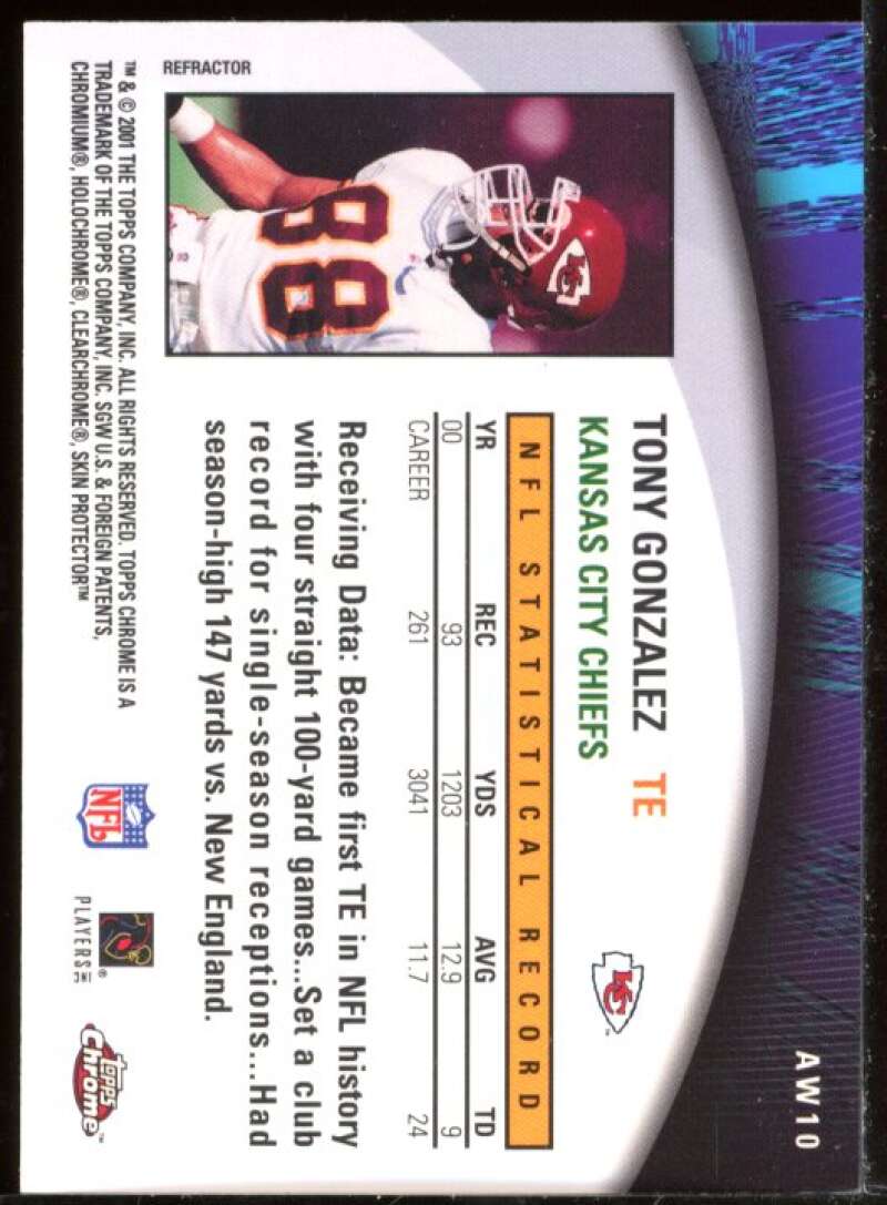 Tony Gonzalez Card 2001 Topps Chrome Own the Game #AW10 Image 2