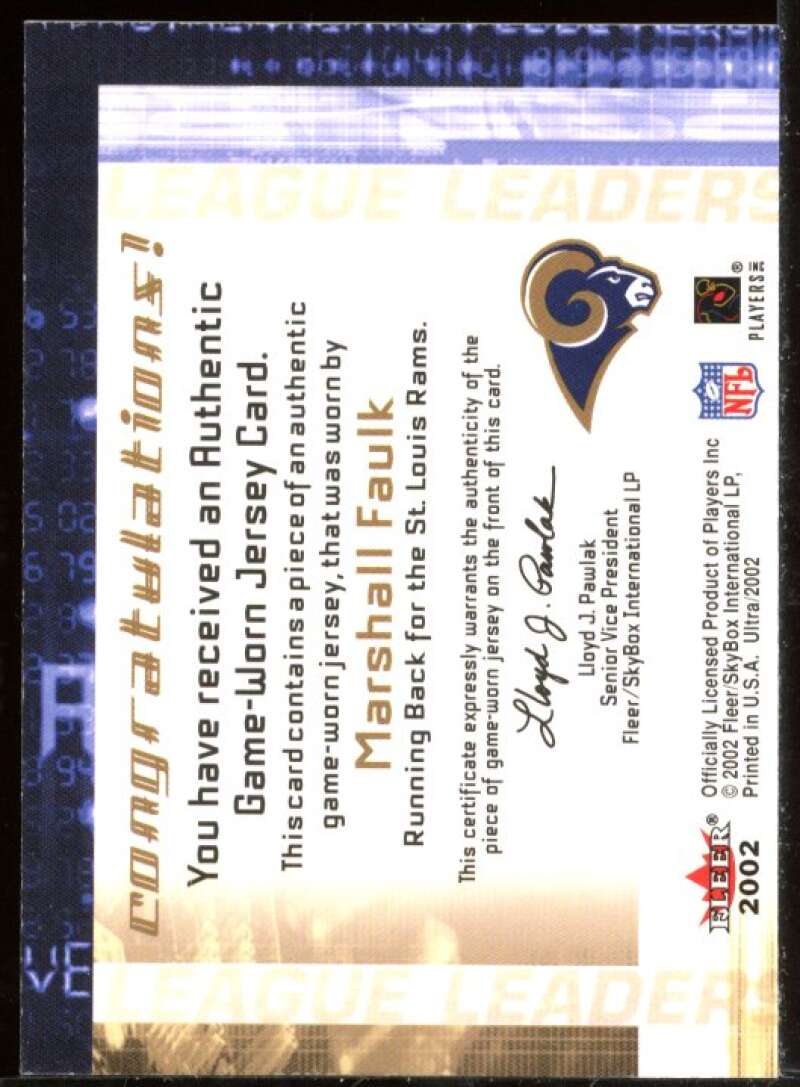 Marshall Faulk Card 2002 Ultra League Leaders Memorabilia #5 Image 2
