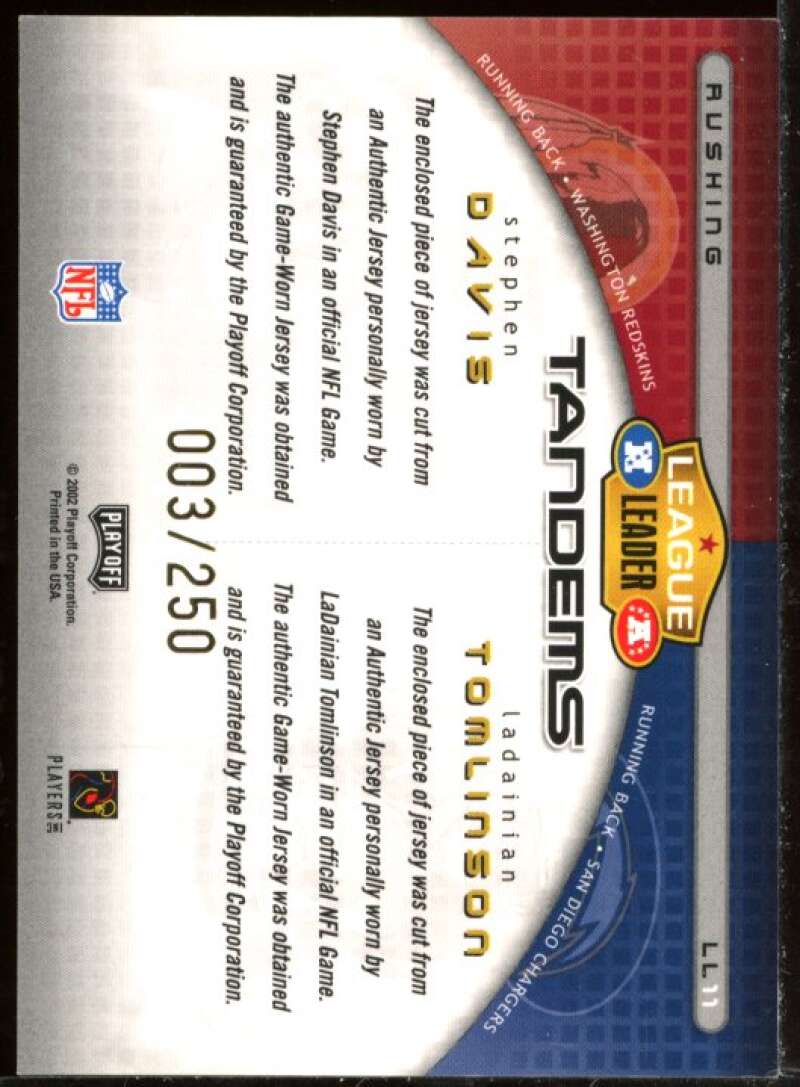 LaDainian Tomlinson/Stephen Davis 2002 Playoff Prestige Tandems Materials #LL11 Image 2