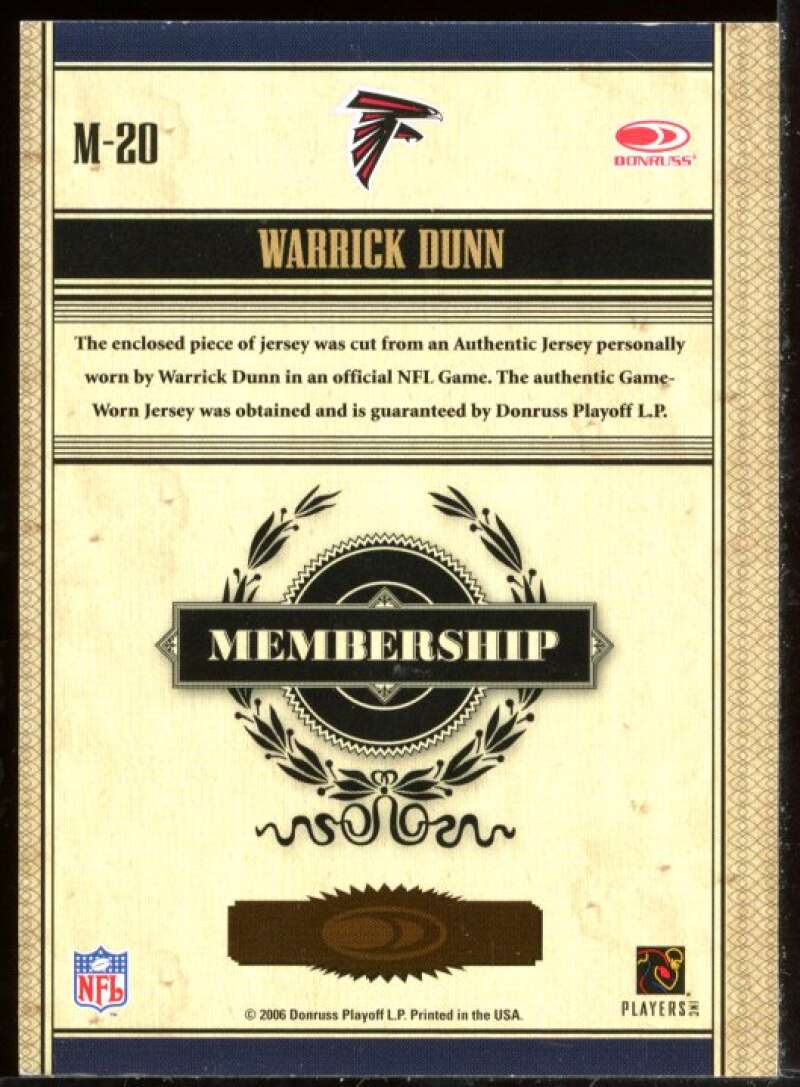 Warrick Dunn Card 2006 Donruss Classics Membership VIP Jerseys #20 Image 2