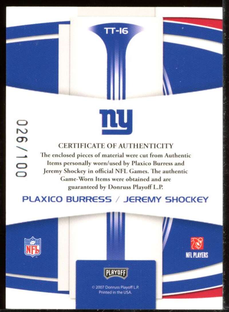 Plaxico Burress/Jeremy Shockey 2007 Absolute Memorabilia Tandems Materials #16 Image 2