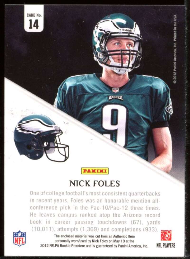 Nick Foles Card 2012 Rookies and Stars Rookie Collection Jerseys #14 Image 2