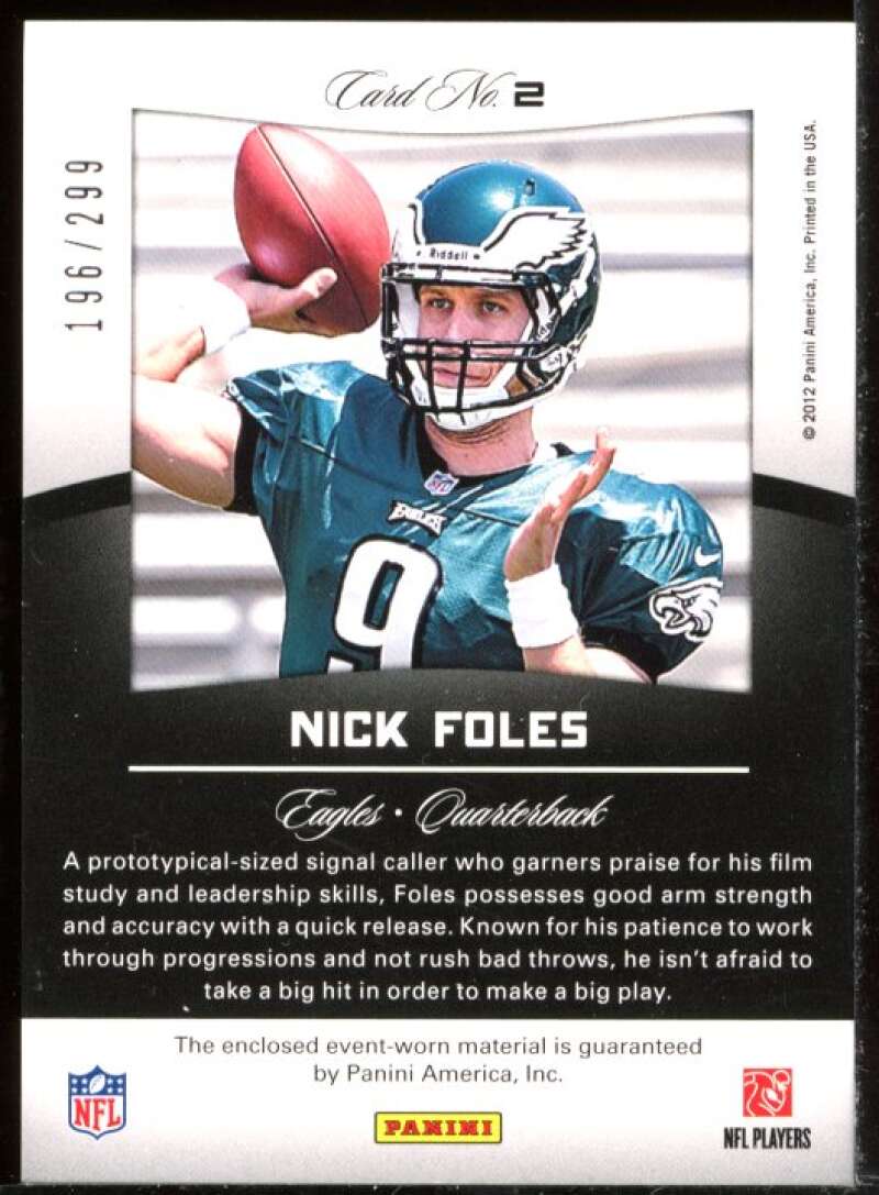 Nick Foles Card 2012 Certified Certified Skills Materials #2 Image 2