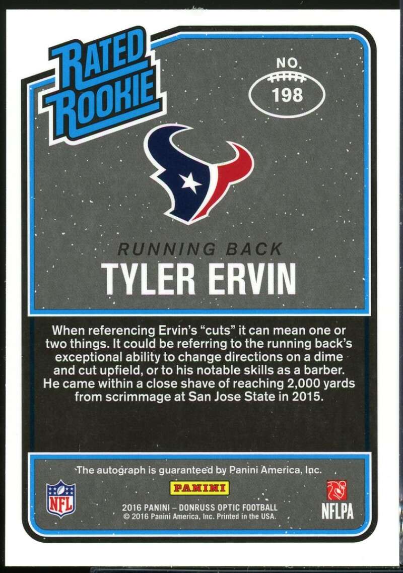 Tyler Ervin Card 2016 Donruss Optic Rated Rookies Autographs Bronze #198 Image 2