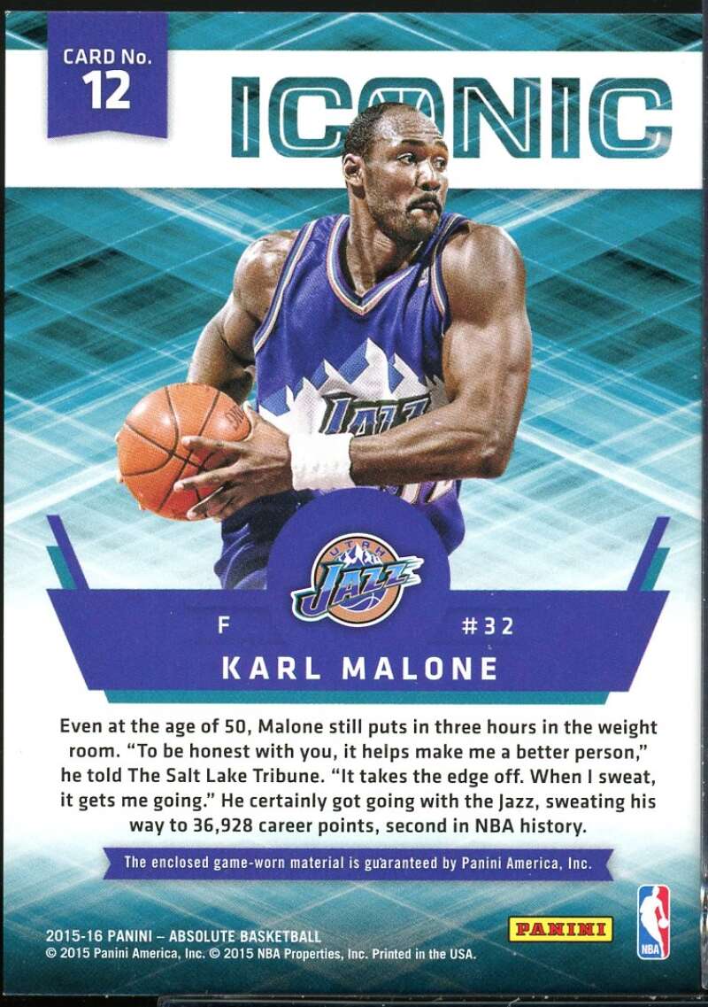 Karl Malone Card 2015-16 Absolute Memorabilia Iconic Materials #12 Image 2