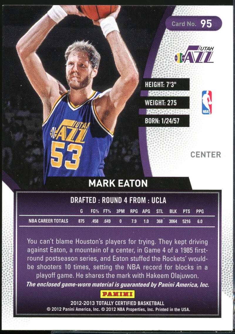 Mark Eaton Card 2012-13 Totally Certified Blue Materials #95 /99 Image 2