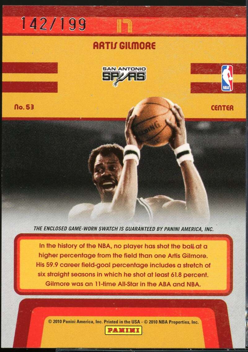 Artis Gilmore Card 2009-10 Classics Blast From The Past Jerseys #17 /199 Image 2