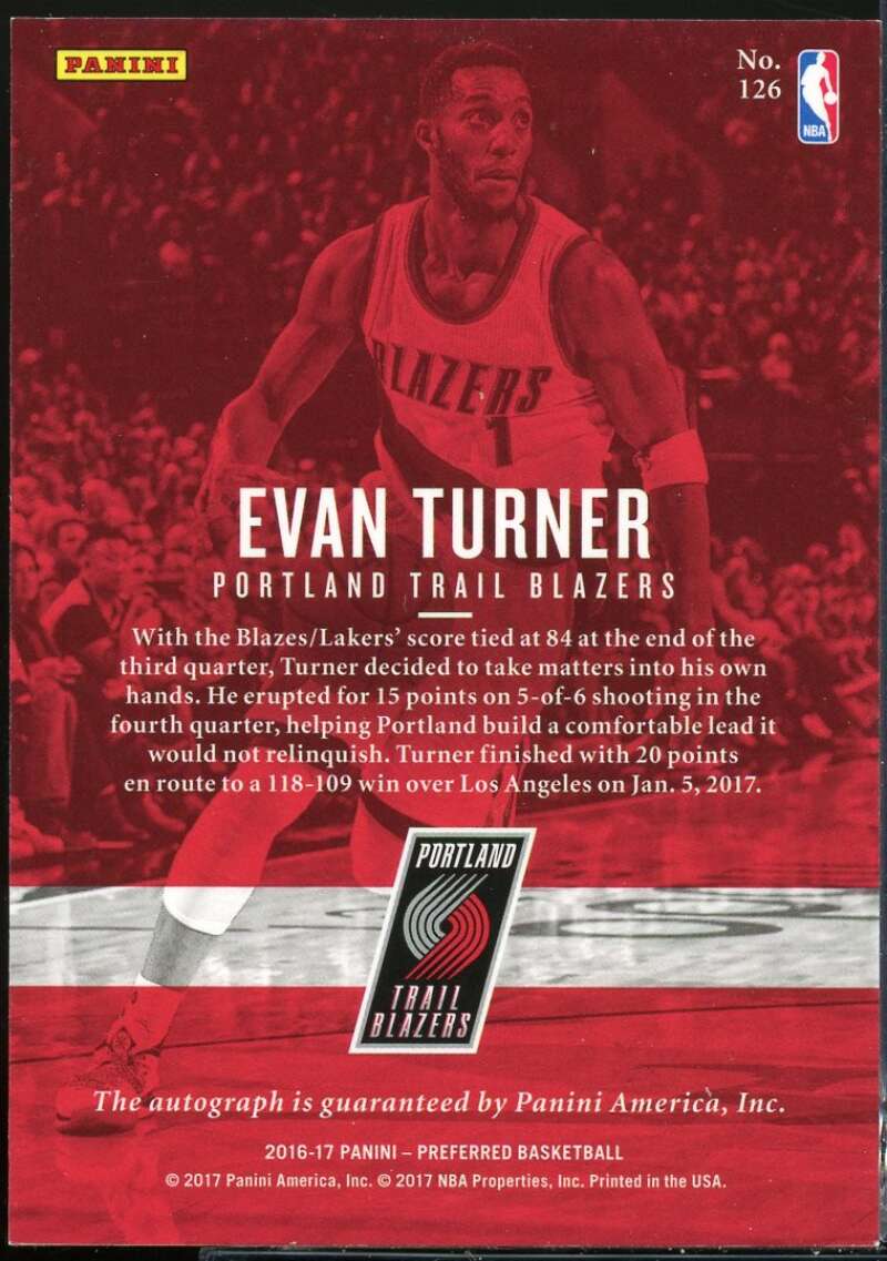 Evan Turner AU Card 2016-17 Panini Preferred #126 /35 Image 2