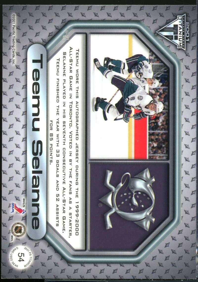 Teemu Selanne Card 2000-01 Titanium Game Gear #54 Image 2