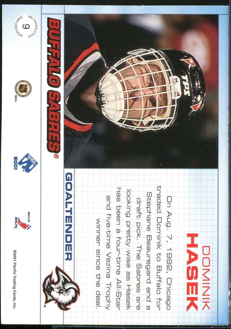 Dominik Hasek S Card 2000-01 Private Stock Game Gear #9 Image 2