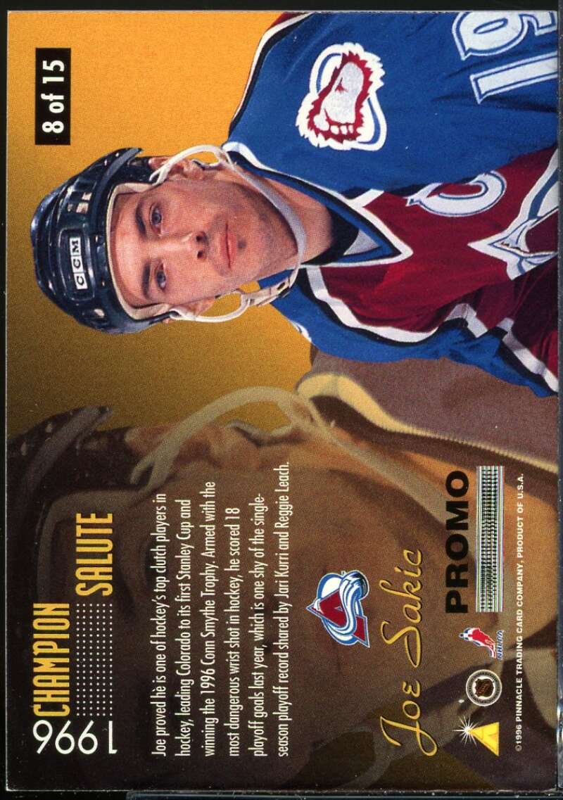 Joe Sakic Card 1996-97 Zenith Champion Salute Diamond #8 Image 2