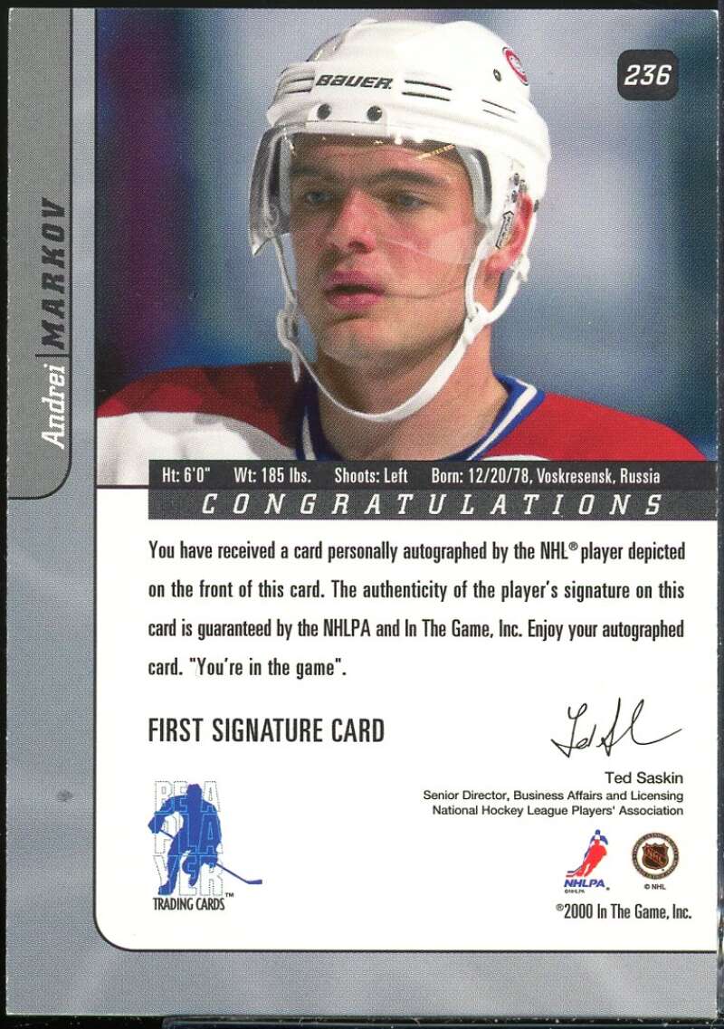 Andrei Markov Card 2000-01 BAP Signature Series Autographs #236 Image 2