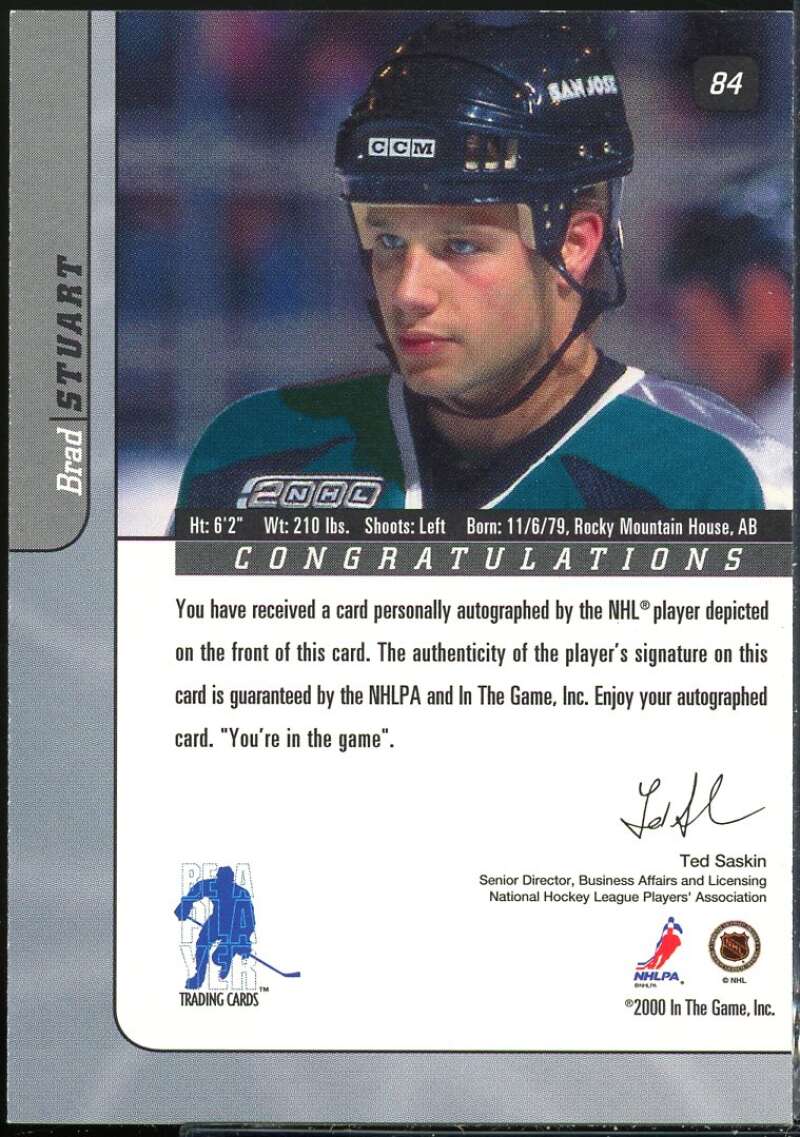 Brad Stuart Card 2000-01 BAP Signature Series Autographs #84 Image 2