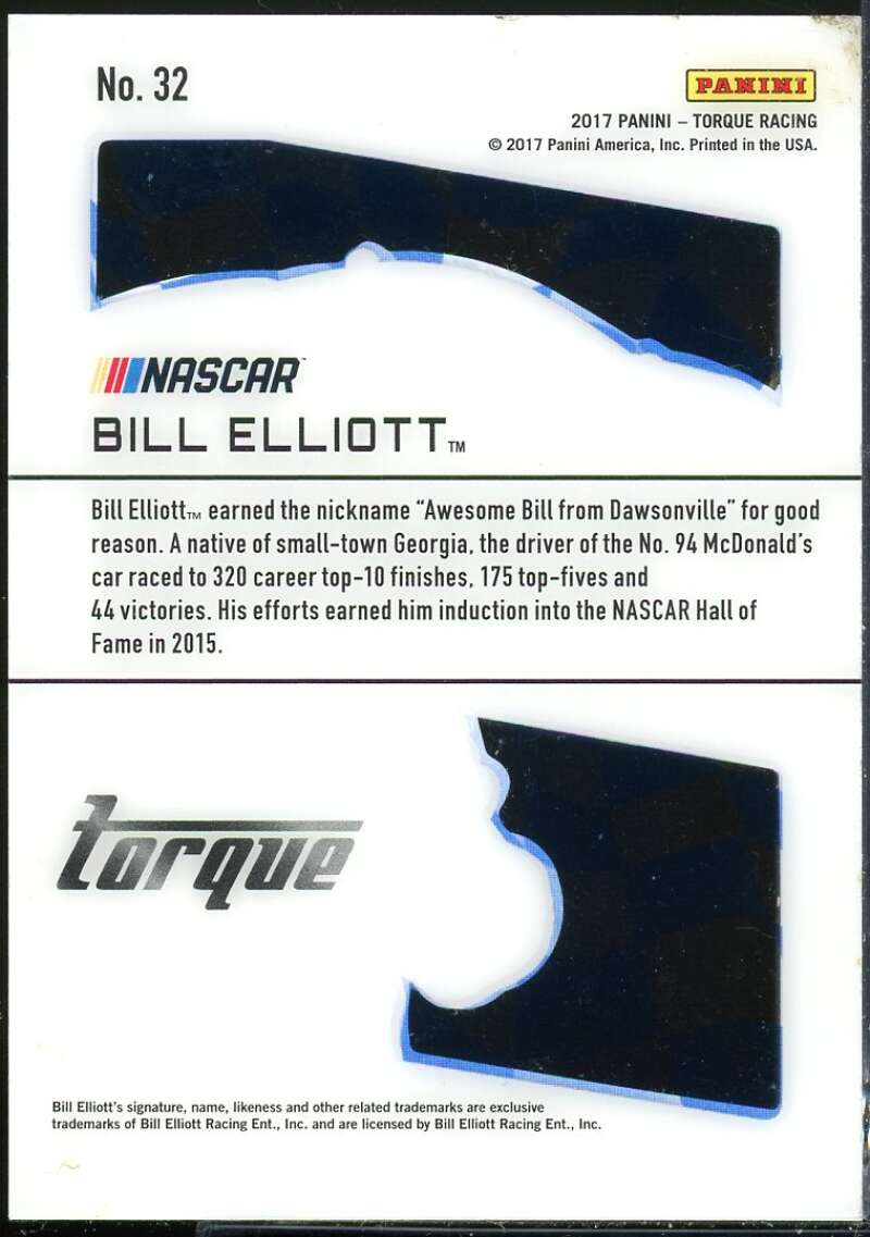 Bill Elliott Card 2017 Panini Torque Clear Vision Blue #32 Image 2