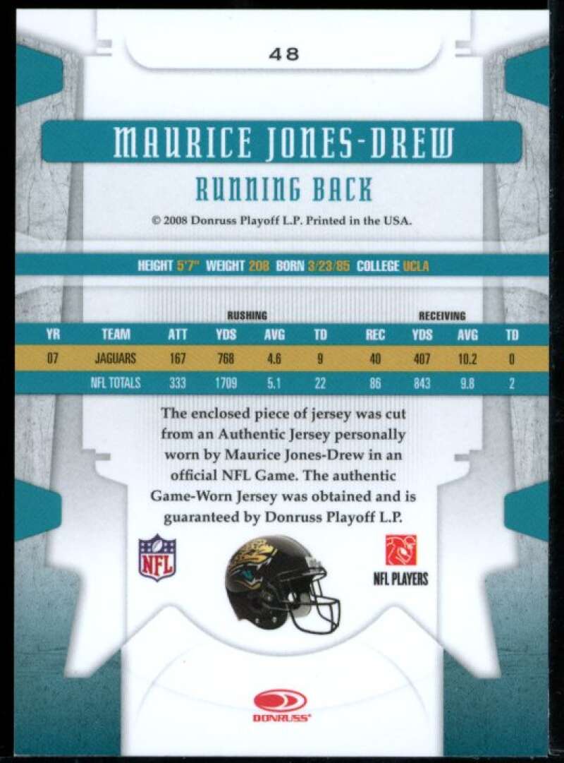 Maurice Jones-Drew Card 2008 Leaf Limited Threads Prime Jersey Number #48 Image 2