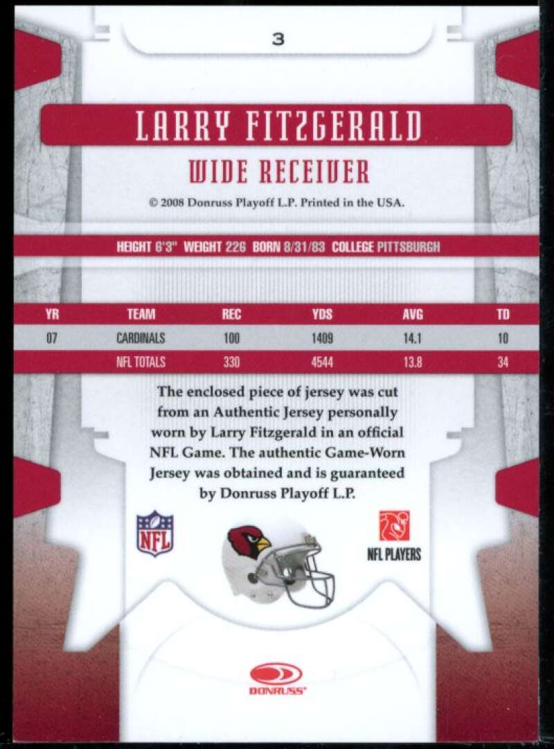 Larry Fitzgerald Card 2008 Leaf Limited Threads Jersey #3 Image 2