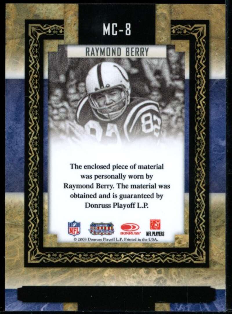 Raymond Berry Card 2008 Donruss Sports Legends Museum Collection Jersey #8 Image 2