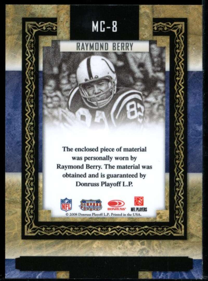 Raymond Berry 2008 Donruss Sports Legends Museum Curator Collection Jersey #8 Image 2