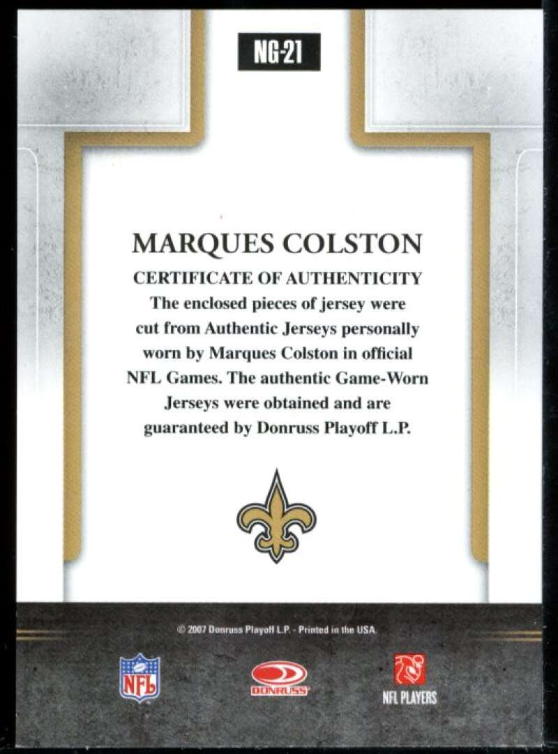 Marques Colston Card 2007 Gridiron Gear Next Generation Jerseys Jumbo Swatch #21 Image 2