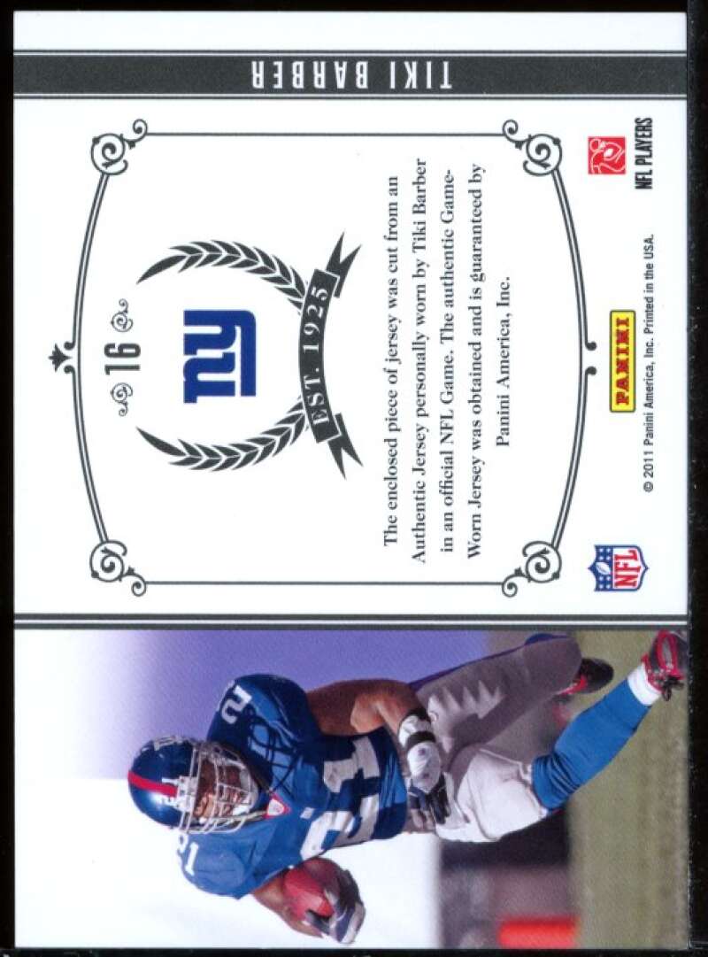 Tiki Barber Card 2010 Playoff National Treasures Timeline Team Name Jersey #16 Image 2