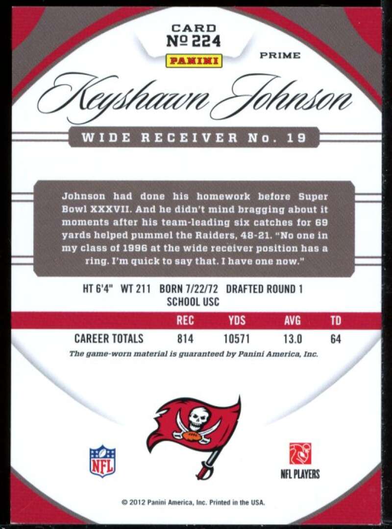 Keyshawn Johnson Card 2012 Certified Mirror Gold Materials Prime #224 Image 2