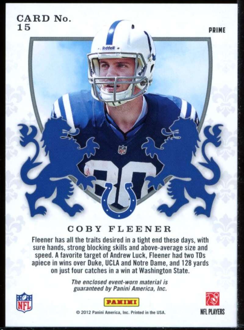 Coby Fleener Card 2012 Rookies and Stars Rookie Crusade Red Prime Jersey #15 Image 2