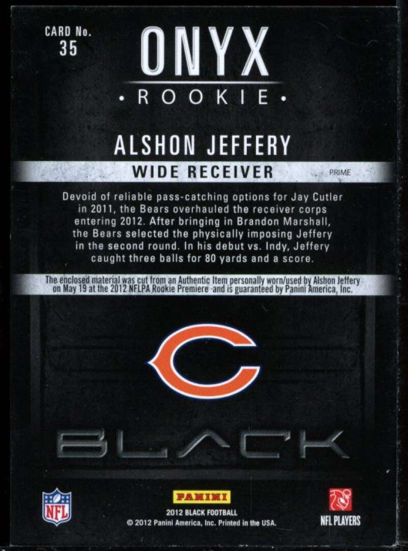 Alshon Jeffery Card 2012 Panini Black Onyx Rookie Materials Prime Jersey #35 Image 2