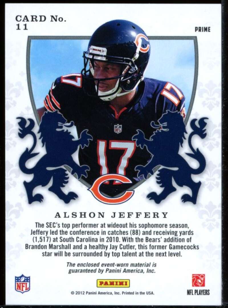 Alshon Jeffery 2012 Rookies and Stars Rookie Crusade Purple Prime Jersey #11 Image 2