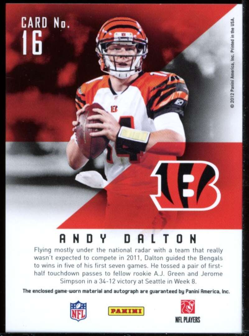 Andy Dalton Card 2012 Rookies and Stars Scoring Core Jersey Materials #16 Image 2