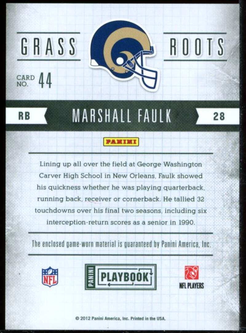 Marshall Faulk Card 2011 Panini Playbook Grass Roots Materials Prime Jersey #44 Image 2