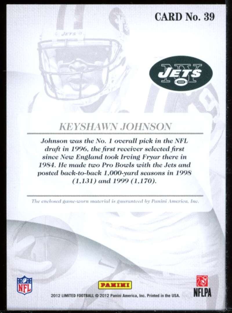 Keyshawn Johnson Card 2012 Limited Threads Materials Jersey #39 Image 2