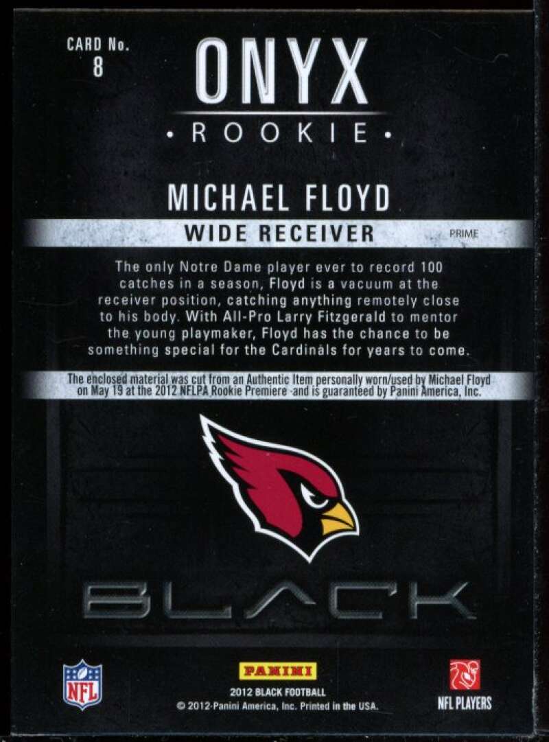 Michael Floyd Card 2012 Panini Black Onyx Rookie Materials Jumbo Prime Jersey #8 Image 2