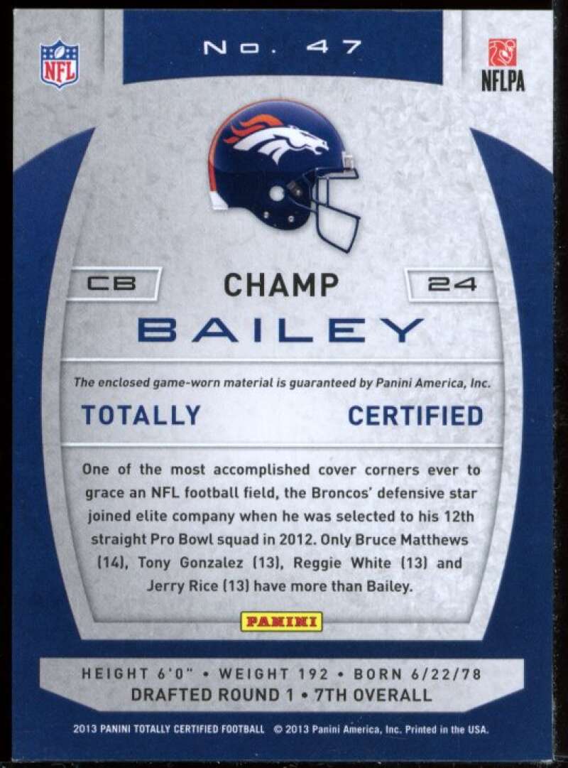 Champ Bailey Card 2013 Totally Certified Red Materials Jersey #47 Image 2