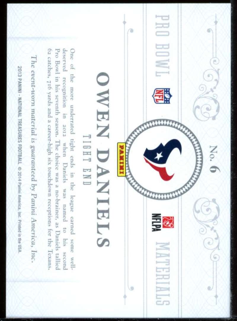 Owen Daniels 2013 Panini National Treasures Colossal Pro Bowl Material Jersey #6 Image 2