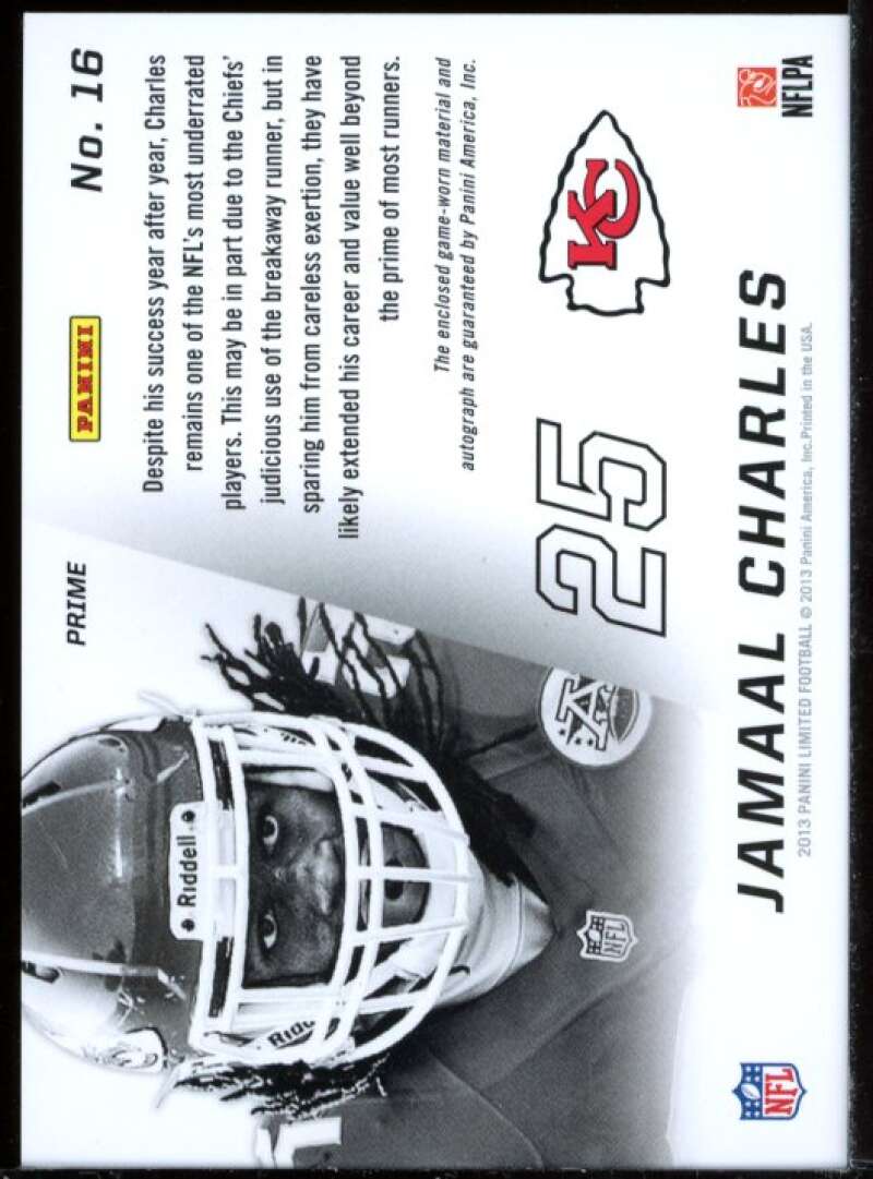 Jamaal Charles Card 2013 Limited Team Trademarks Prime Materials Jersey #16 Image 2