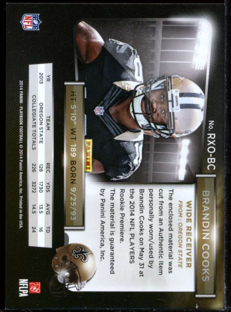 Brandin Cooks Card 2014 Panini Playbook Rookie X's and O's Materials X Jersey #5 Image 2