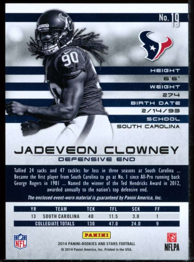 Jadeveon Clowney Card 2014 Rookies and Stars Rookie Materials Jersey #19 Image 2