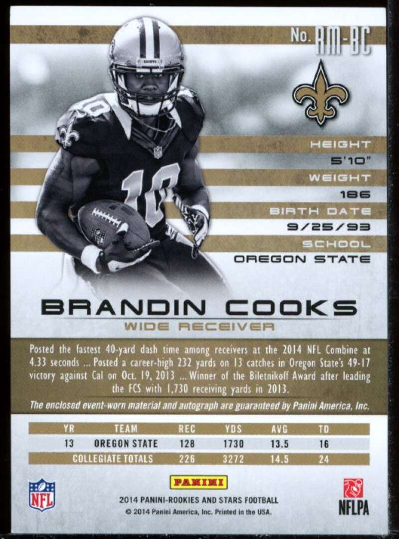 Brandin Cooks Card 2014 Rookies n Stars Prime Rookie Jersey #RMBC Image 2