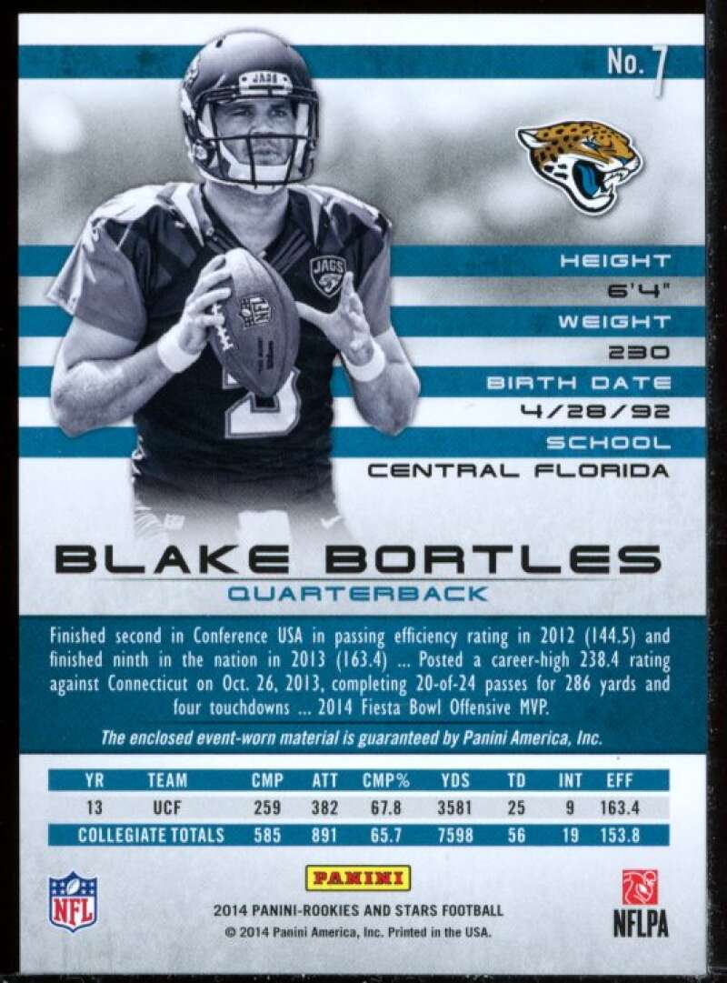 Blake Bortles Card 2014 Rookies and Stars Rookie Materials Longevity Jersey #7 Image 2