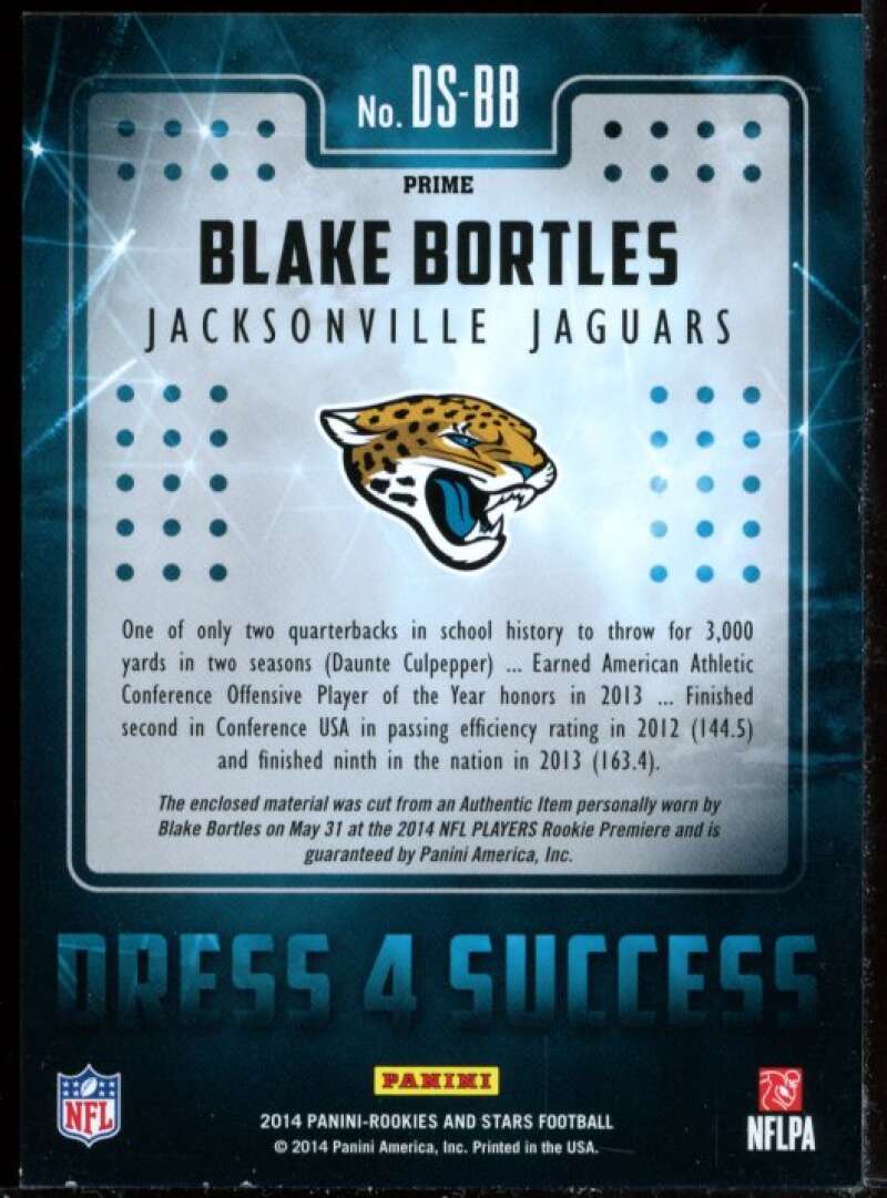 Blake Bortles Card 2014 Rookies and Stars Dress 4 Success Prime Jersey #DSBB Image 2