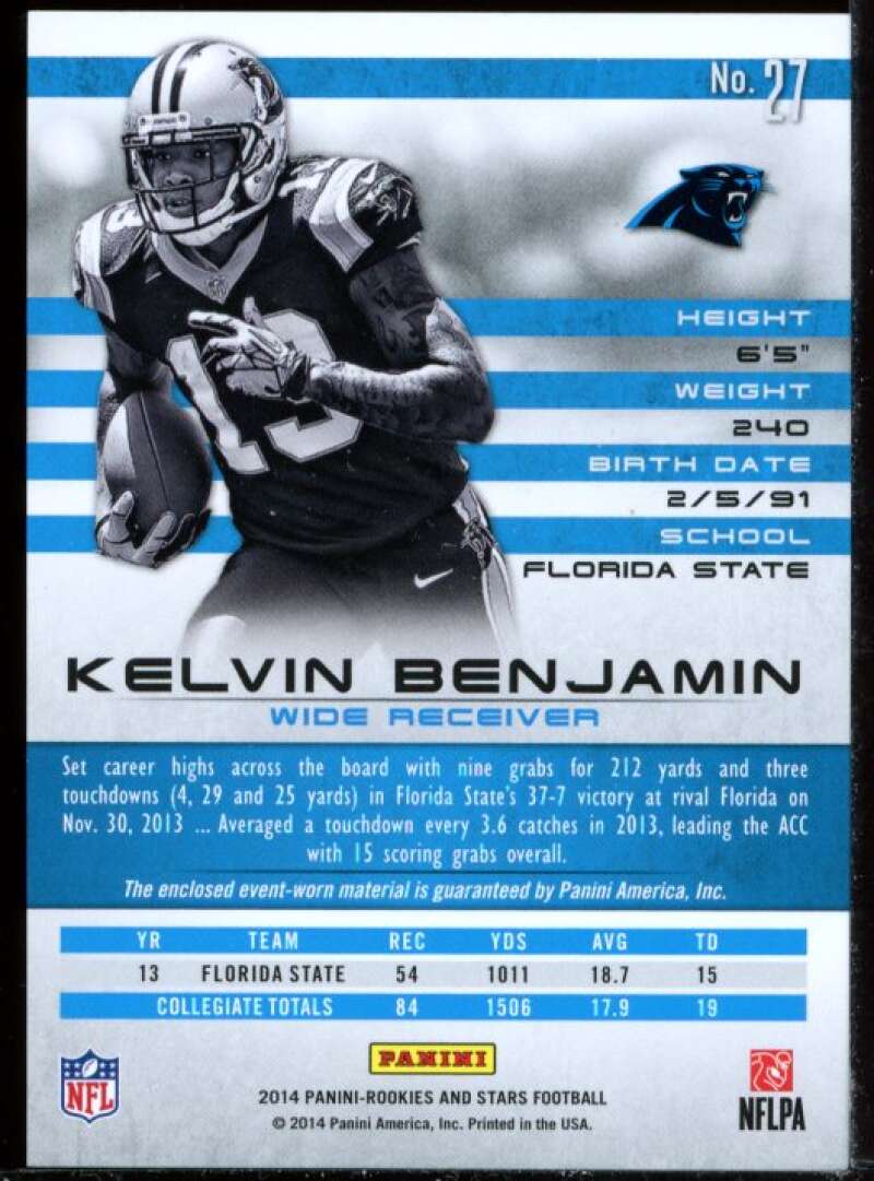 Kelvin Benjamin Card 2014 Rookies and Stars Rookie Materials Jersey #27 Image 2