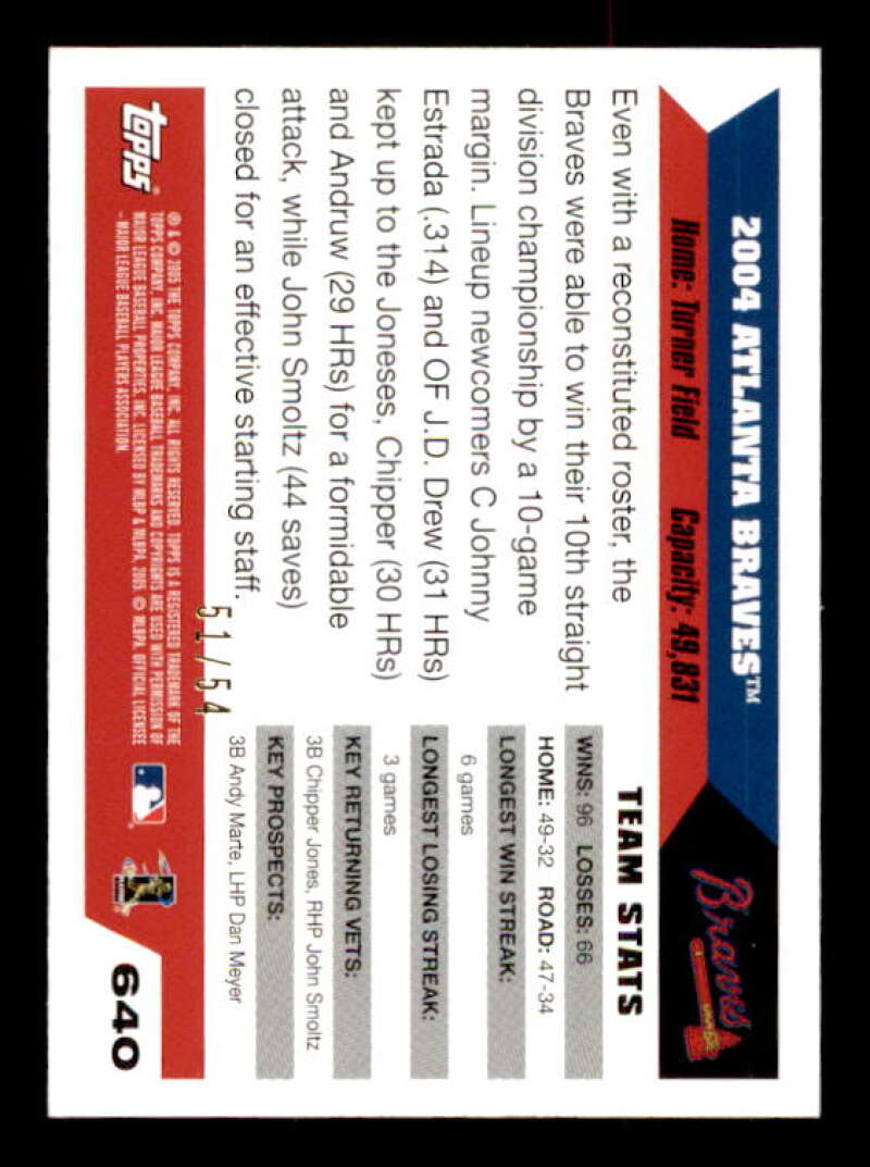 Atlanta Braves TC Card 2005 Topps Black #640 Image 2